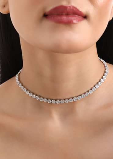 White And Silver Diamond Necklace Set In Mix Metal
