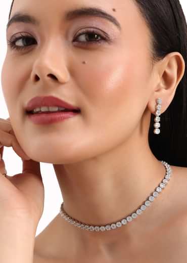 White And Silver Diamond Necklace Set In Mix Metal