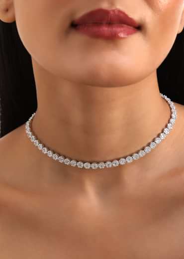 White And Silver Diamond Necklace Set In Mix Metal