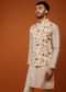 Off White Floral Printed Bandi Jacket Set In Cotton Silk