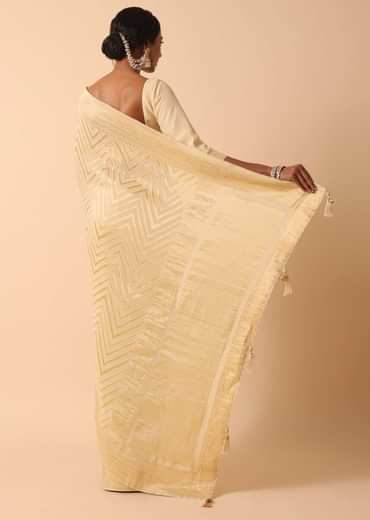 White Banarasi Khaddi Saree With Unstitched Blouse Fabric