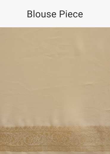 White Banarasi Khaddi Saree With Unstitched Blouse Fabric
