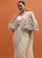 White Chiffon Embroidered Readymade Saree With Cape