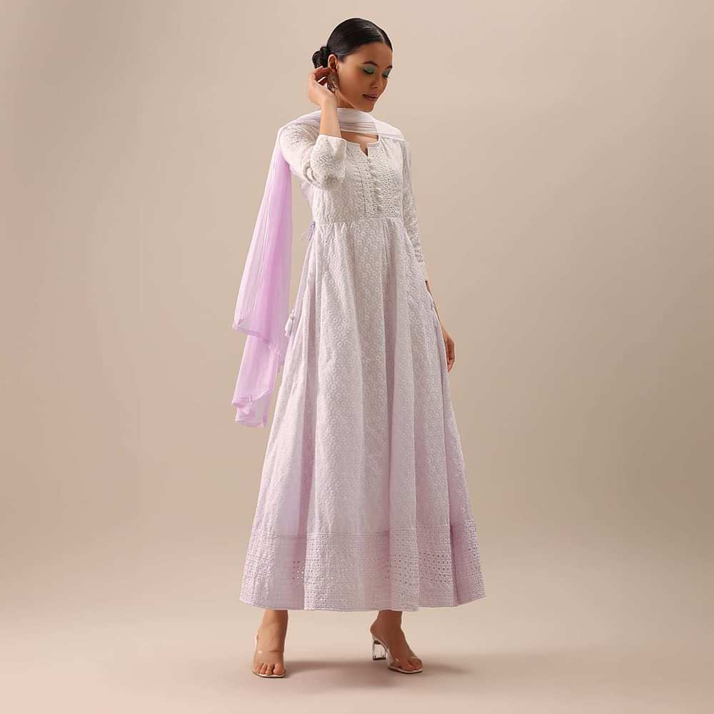 White Chikankari Anarkali Set with Sequin Embellishments