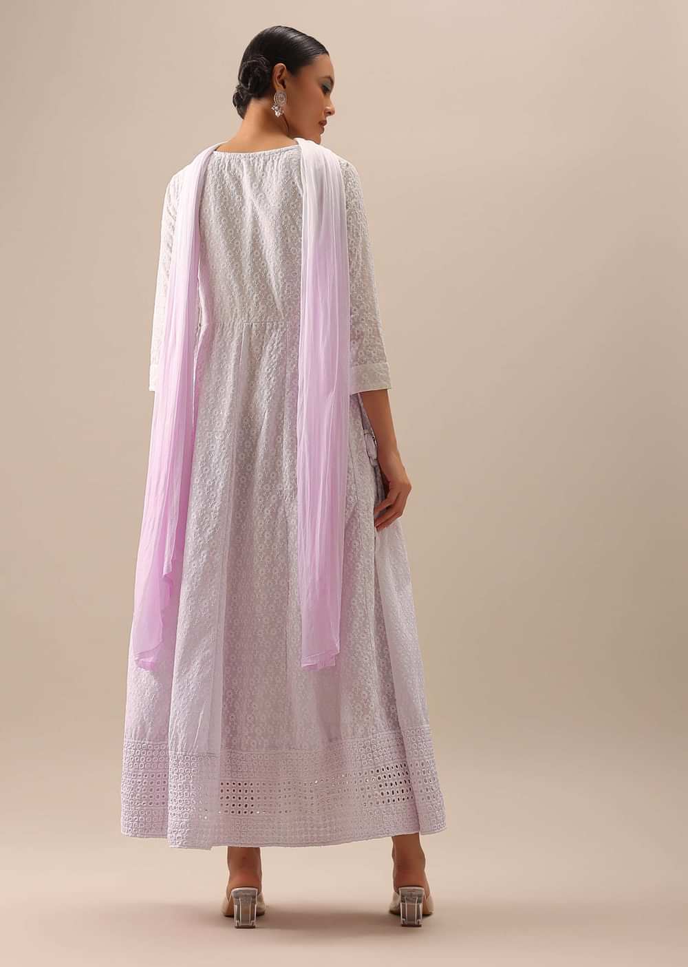 White Chikankari Anarkali Set with Sequin Embellishments