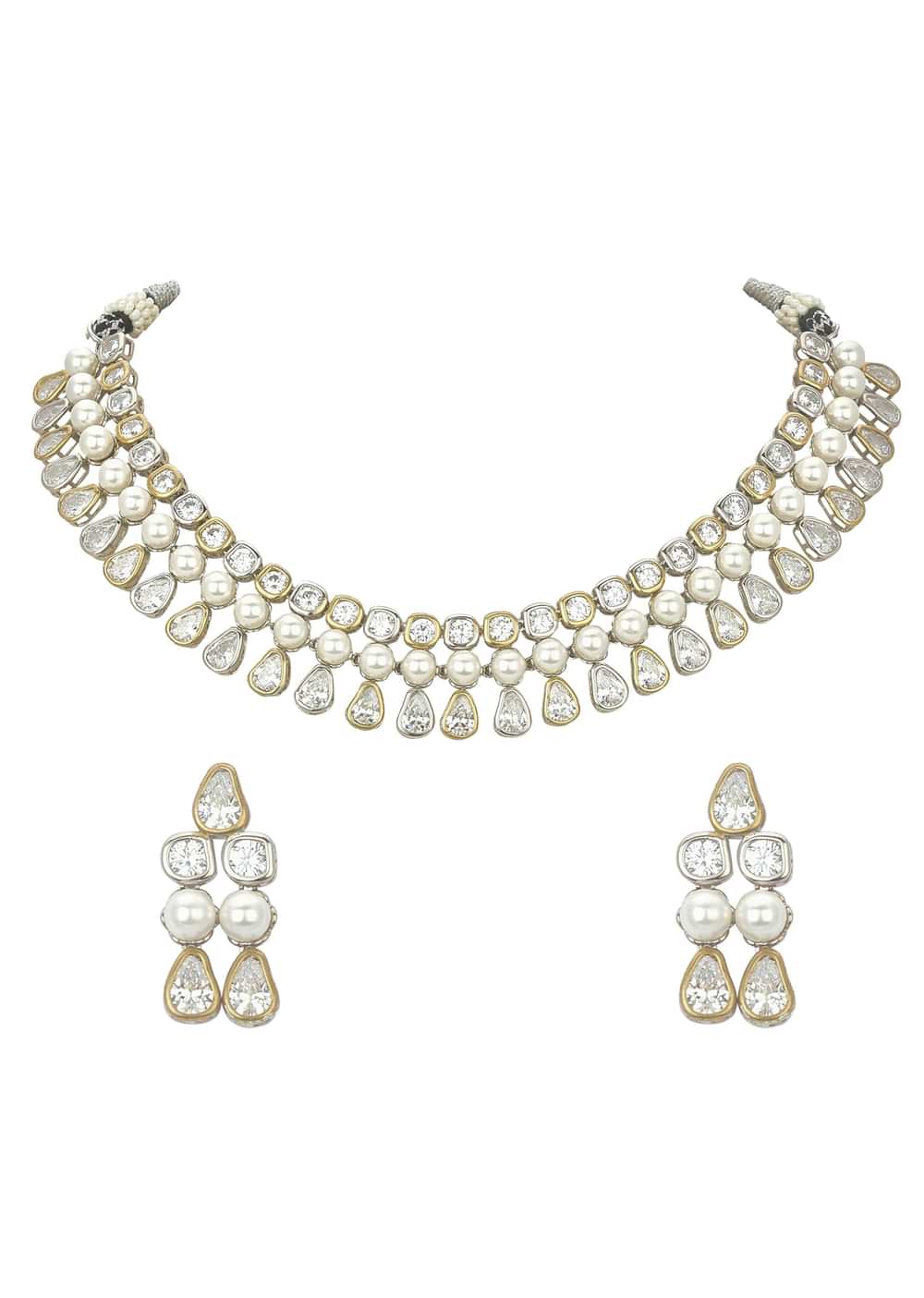 White Choker Set With Polki And Pearls