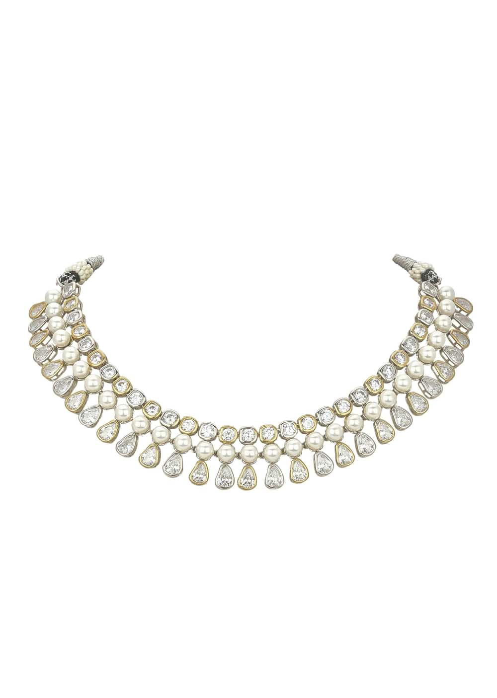 White Choker Set With Polki And Pearls