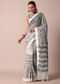 White Cotton Linen Floral Thread Embroidered Saree With Unstitched Blouse Piece