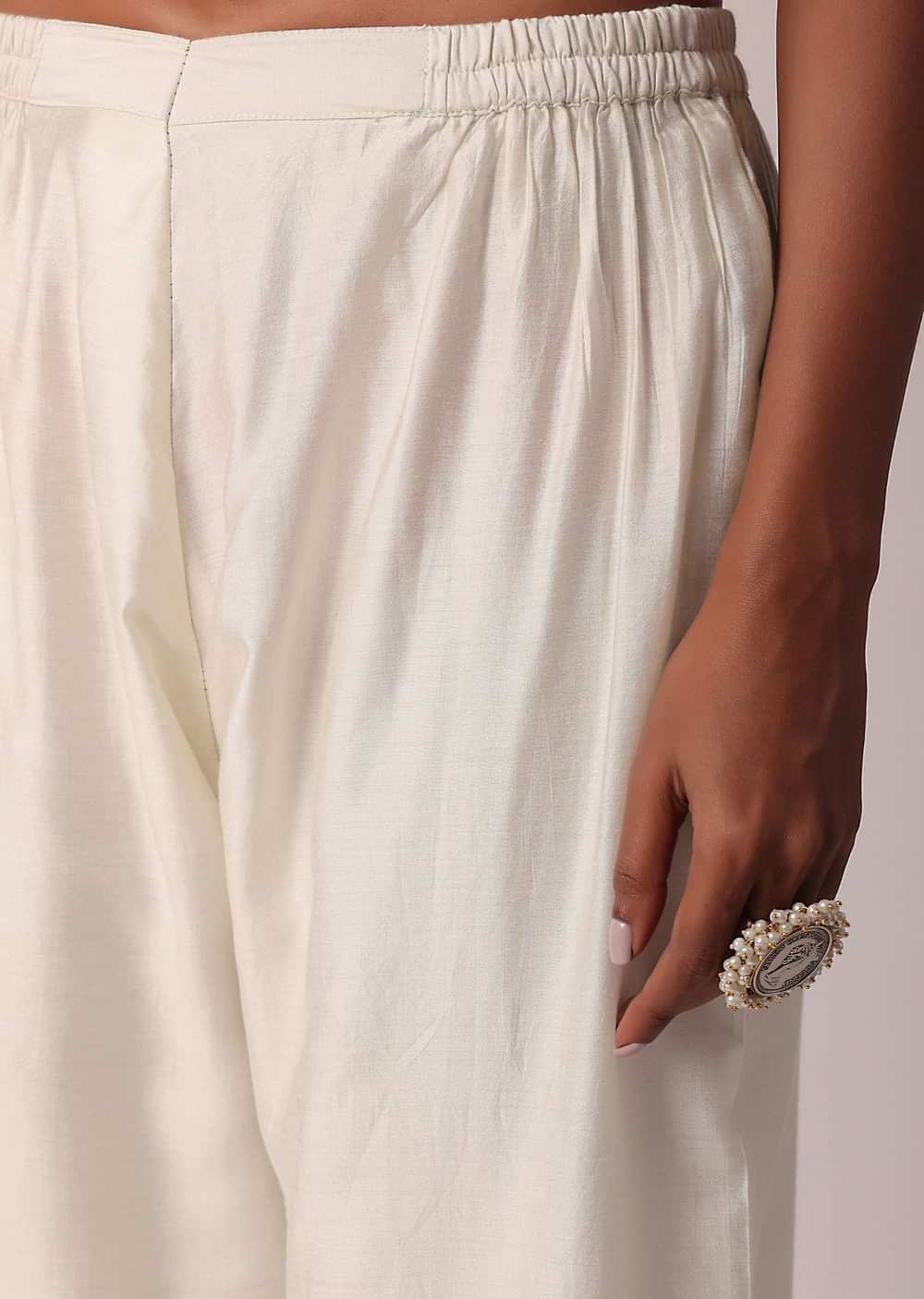 White Cotton Palazzo Set With A-Line Kurta