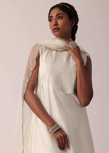 White Cotton Palazzo Set With A-Line Kurta