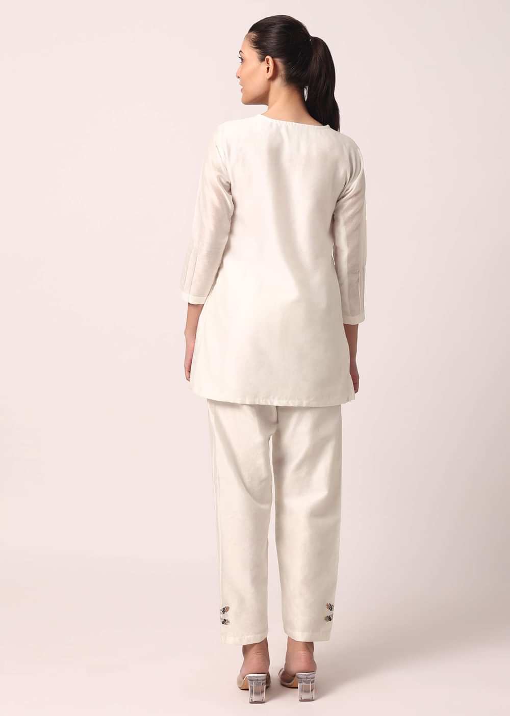 White Cotton Pant Set With Thread Motifs