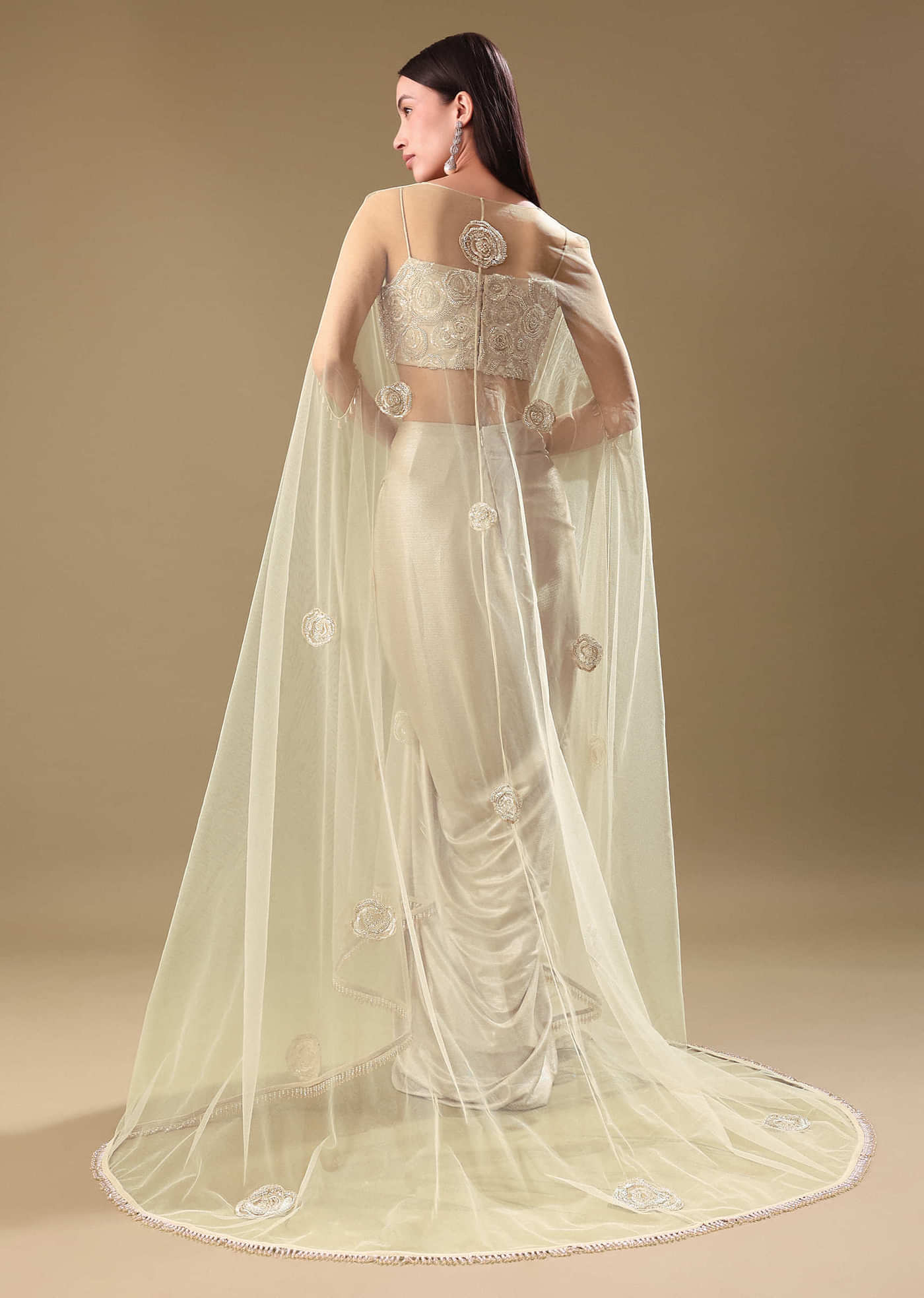 White Drape Skirt Set With Jacket
