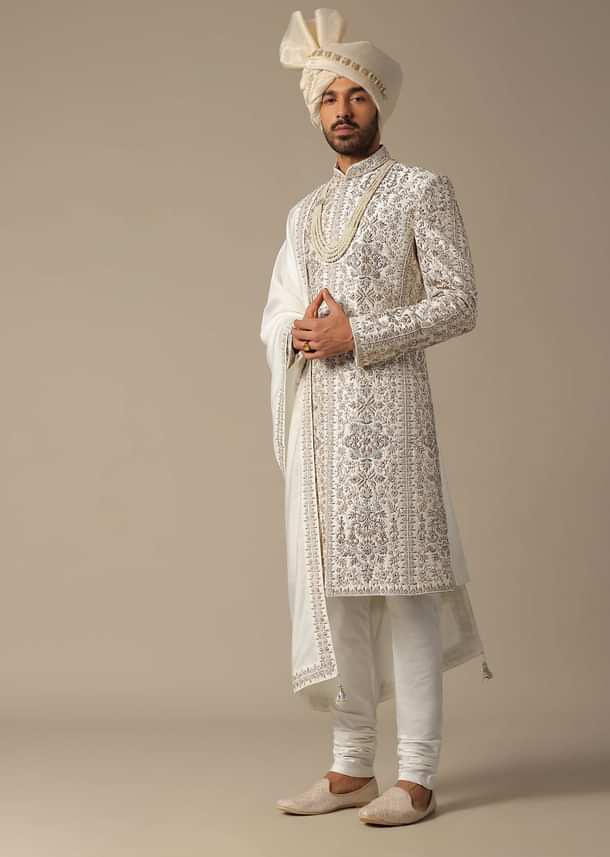 White Elegance Sherwani Set For Grooms