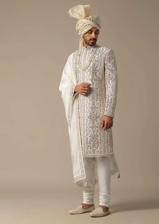 White Elegance Sherwani Set For Grooms