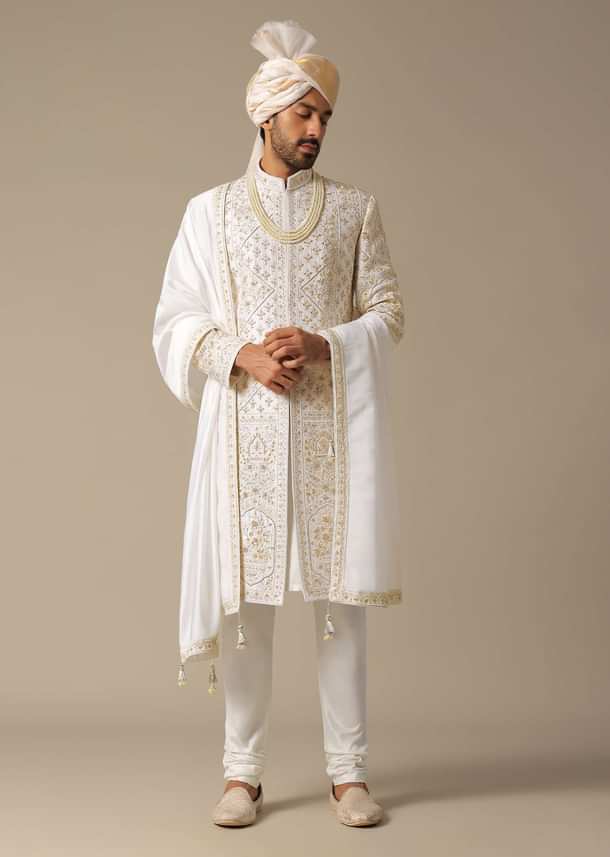 White Elegant Sherwani Set For Grooms