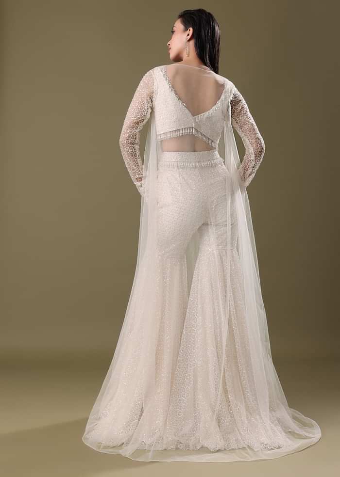 White Embroidered Sharara And Jacket