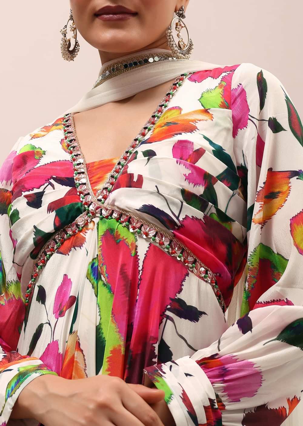 White Embroidered Silk Kurta Set With Dupatta