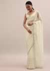 White Embroidered Tissue Saree With Unstitched Blouse