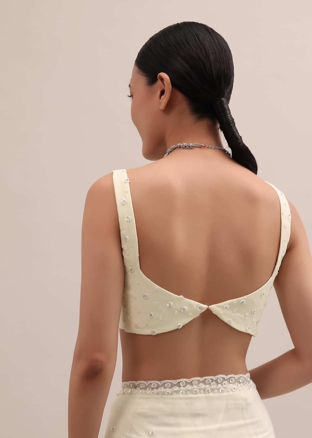 White Georgette Saree In Sequins With Unstitched Blouse