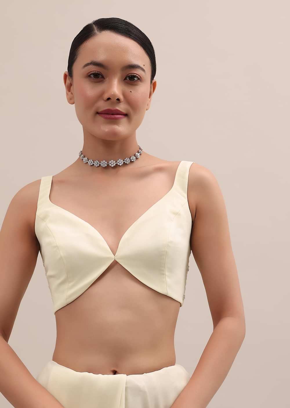 White Georgette Saree In Sequins With Unstitched Blouse