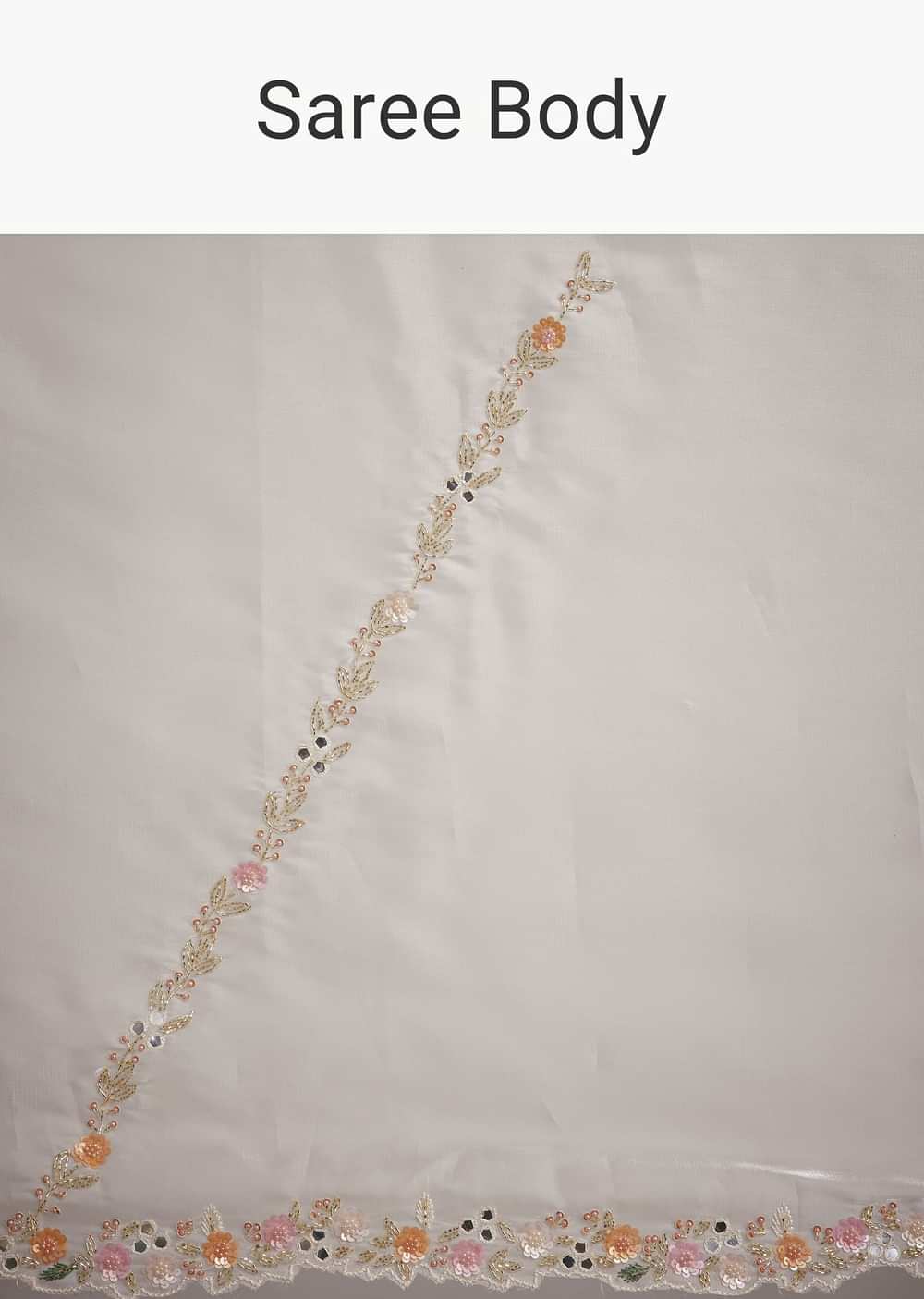White Glass Tissue Saree With Floral Embroidery