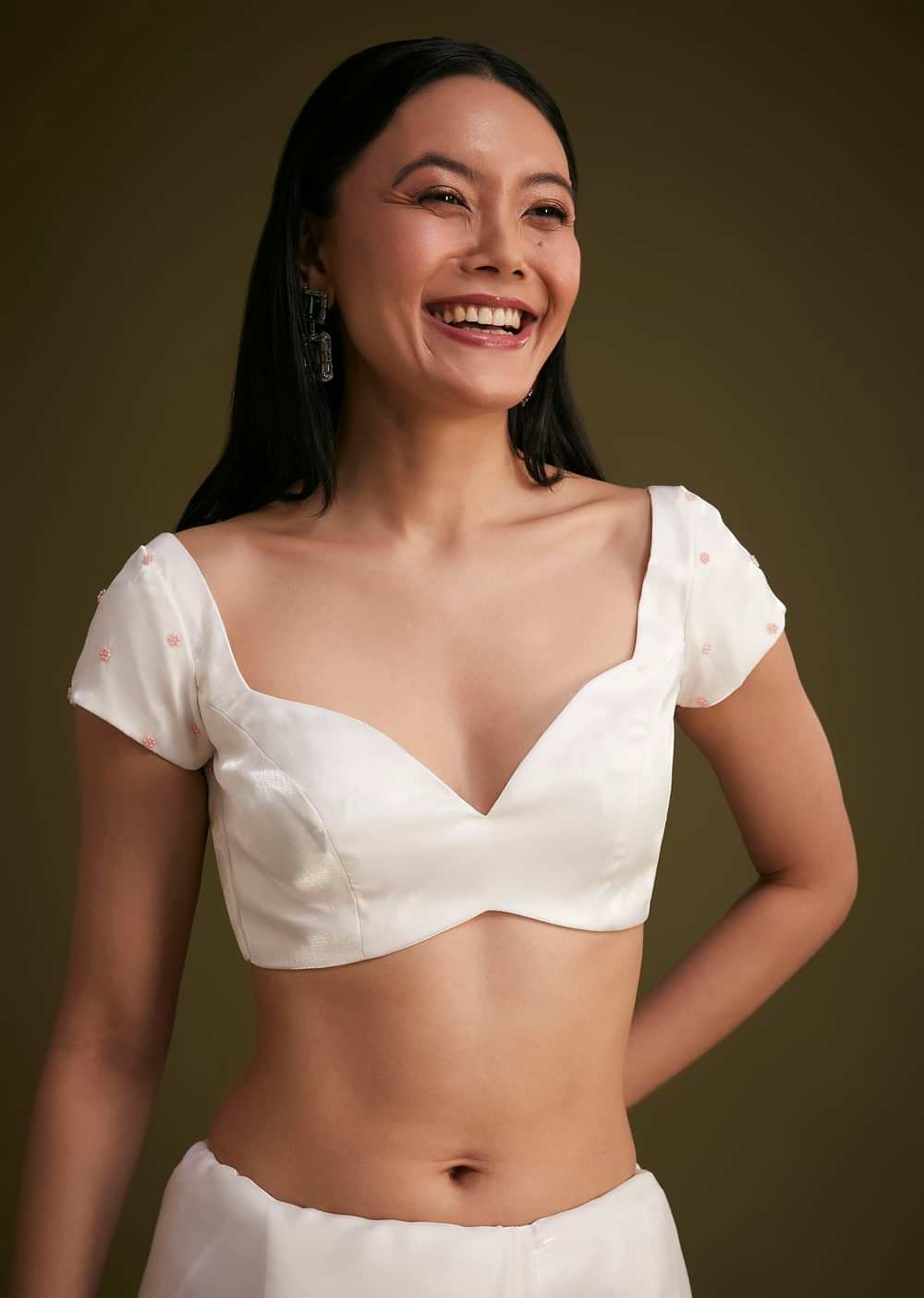 White Glass Tissue Saree With Floral Embroidery