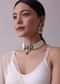 White Gold-Finish Kundan Choker Set With Pearls And Faux Diamonds In Mix Metal