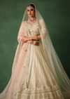White Hand Embroidered Lehenga Set In Raw Silk With Dupatta