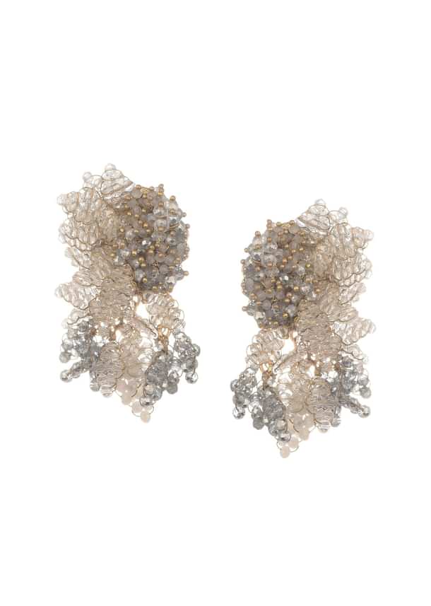 White Handcrafted Stud Earrings In Mix Metal