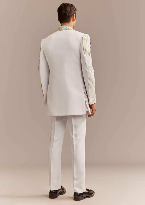 White Indo Western Set For Men With Hand Painted Work White Indo Western Set For Men With Hand Painted Work