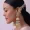 White Kundan Jhumkas With Ear Chain In Mix Metal