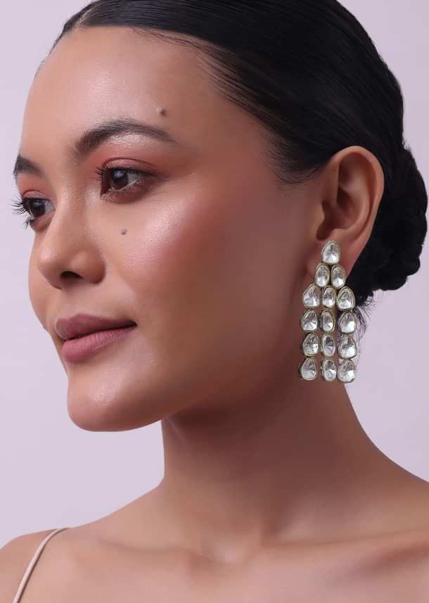 White Layered Polki Necklace Set With Matching Danglers