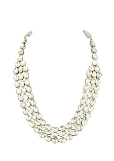White Layered Polki Necklace Set With Matching Danglers