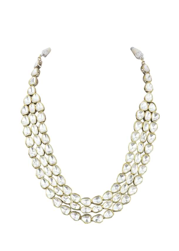 White Layered Polki Necklace Set With Matching Danglers