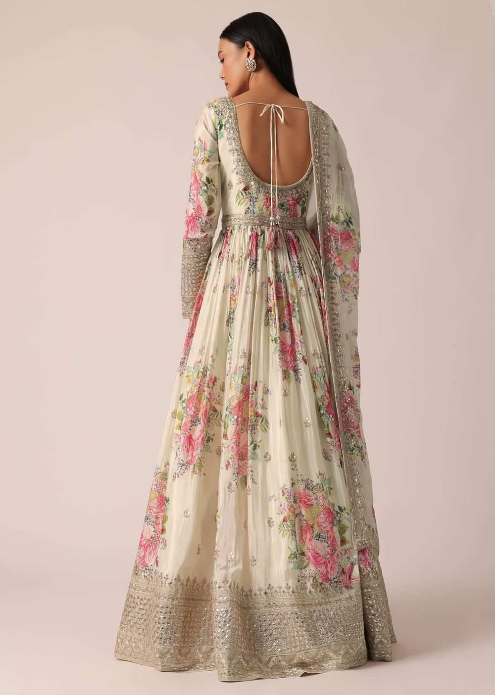 White Anarkali Set With Foil Work