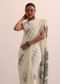 White Linen Saree In Abstract Thread Work And Unstitched Blouse