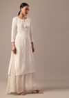 White Lucknowi Kurta With Thread Knot Detail
