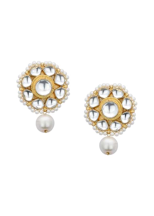 White Necklace Set With Floral Motif Pendants