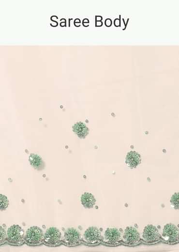 White Net Cutdana And Sequin Embroidered Saree