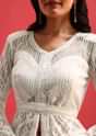 White Net Kurta Palazzo Set In Sequin Work