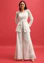 White Net Kurta Palazzo Set In Sequin Work