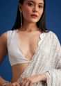 White Net Sequins Saree with Scalloped Embroidered Border