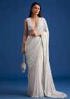 White Net Sequins Saree with Scalloped Embroidered Border