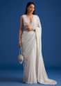 White Net Sequins Saree with Scalloped Embroidered Border