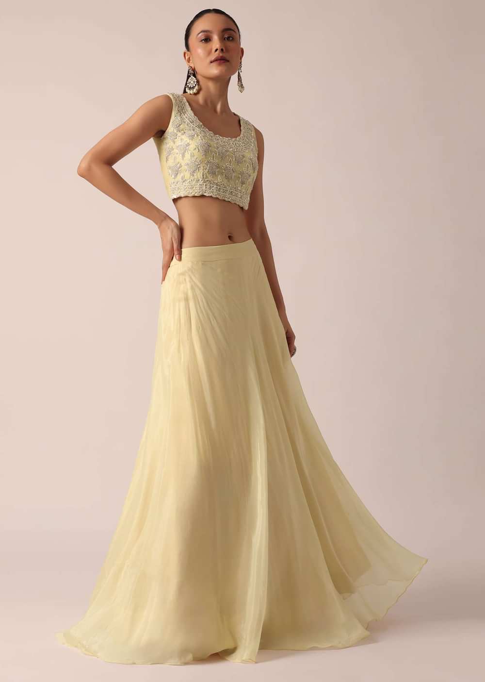 White Organza Jacket And Lehenga Set With Sequin Work