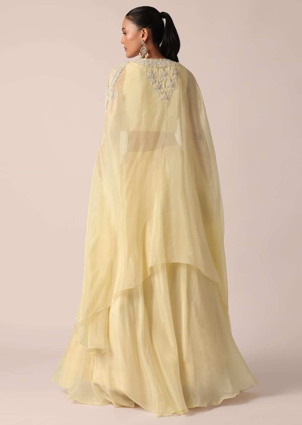 White Organza Jacket And Lehenga Set With Sequin Work