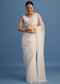 White Organza Saree With Beads And Stone Scallop Border And Unstitched Blouse
