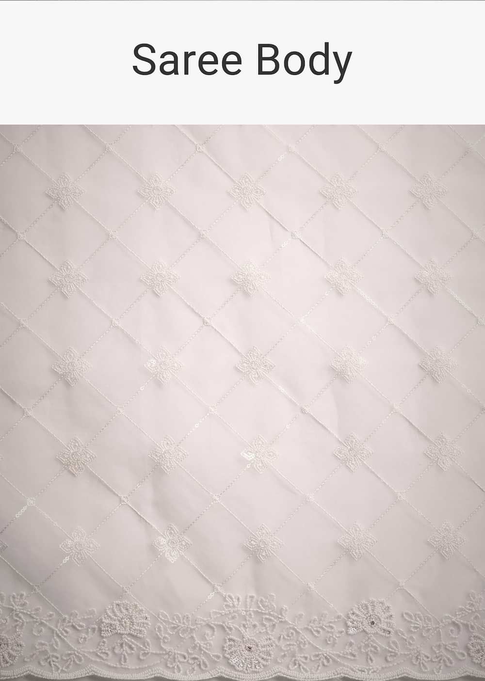 White Organza Saree With Cutdana And Sequin Embroidery