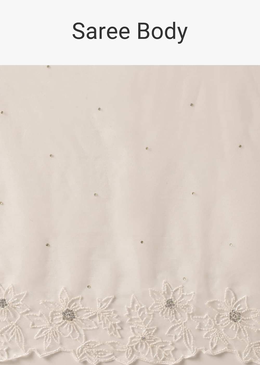 White Organza Saree With Cutdana Work And Unstitched Blouse Piece