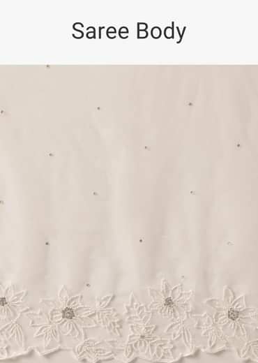 White Organza Saree With Cutdana Work And Unstitched Blouse Piece